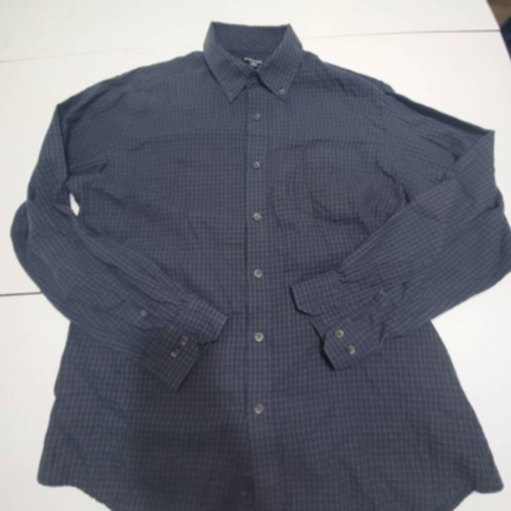 George Mens Button Down Shirt Blue Orange Gingham Long Sleeve Collared L